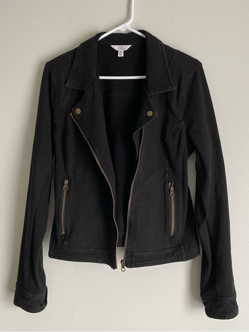 Time and Tru Black Knit Moto Jacket with Gold Zippers